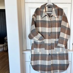 Oversized Plaid Shacket – Brown & Cream Check – Cozy Fall Layer